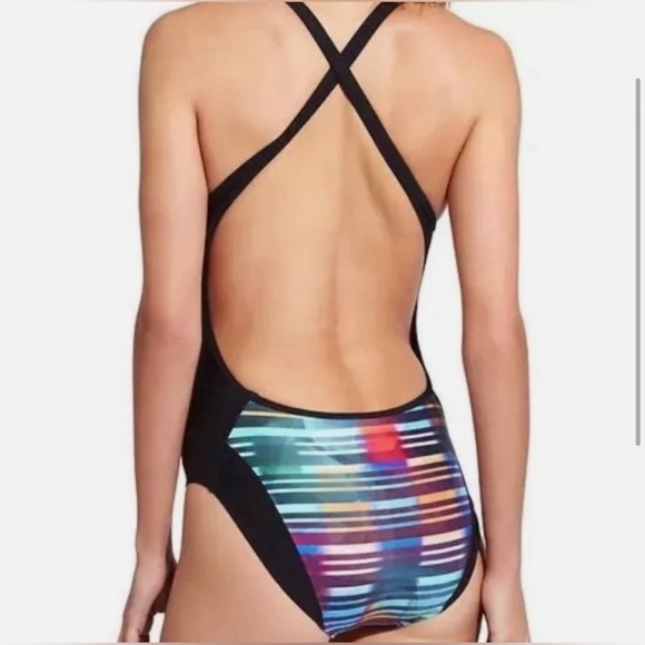 Athleta Streamline Rainbow Stripe Open Back One Piece Swimsuit - Picture 11 of 11